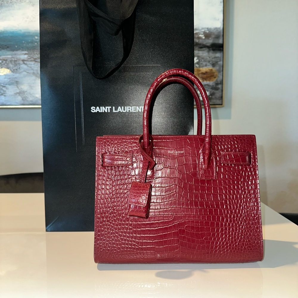 Saint Laurent Red Croc-Embossed Women's Bag